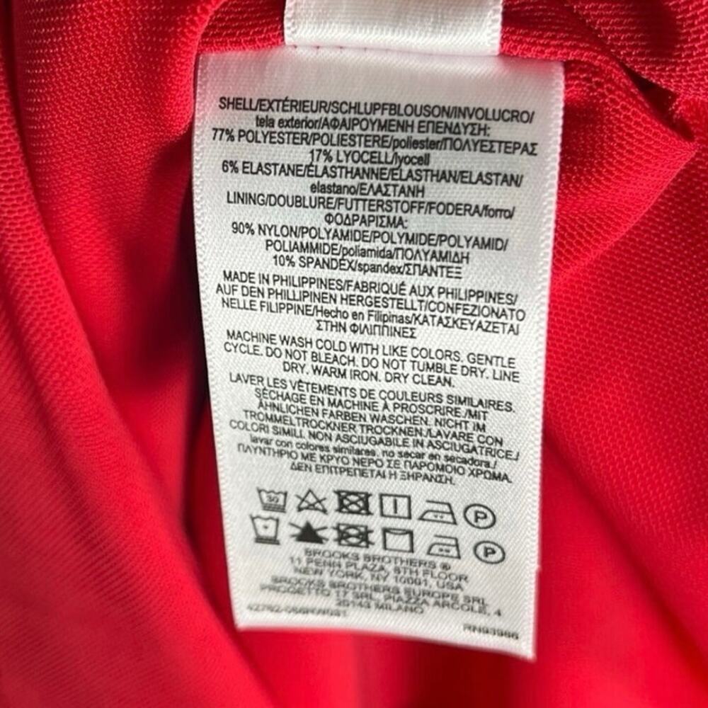 Brooks Brothers Women’s Red Sheath Dress S.8 Sleeveless Pleated Neck Work Career - Picture 7 of 7